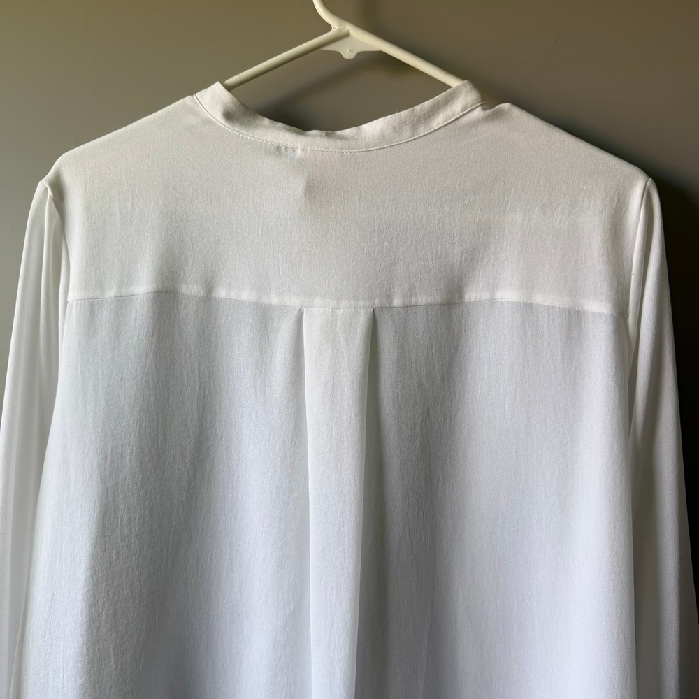 H&M Band Collar Tunic Women Size 12 White Relaxed High Low Button Front Blouse - Picture 7 of 13